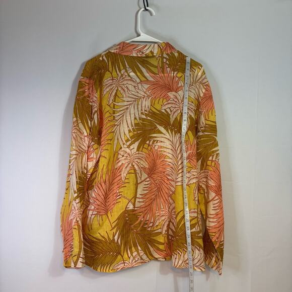 Tahari 100% Linen Yellow, Green, Cream Tropical Leaf Print Shirt Size XL X0479 - Picture 2 of 9